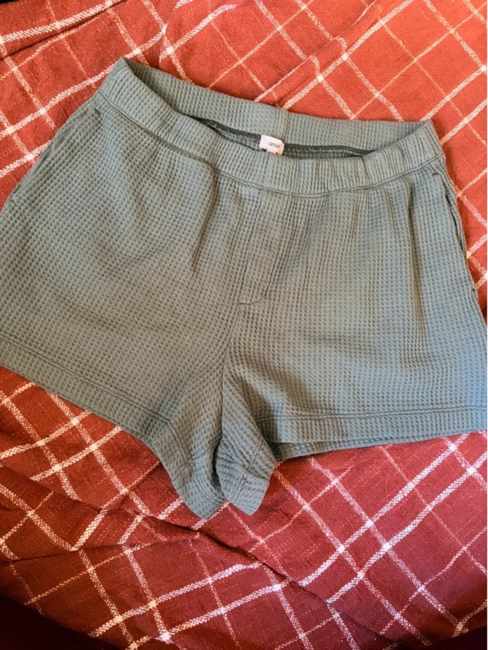 Green waffle knit shorts large